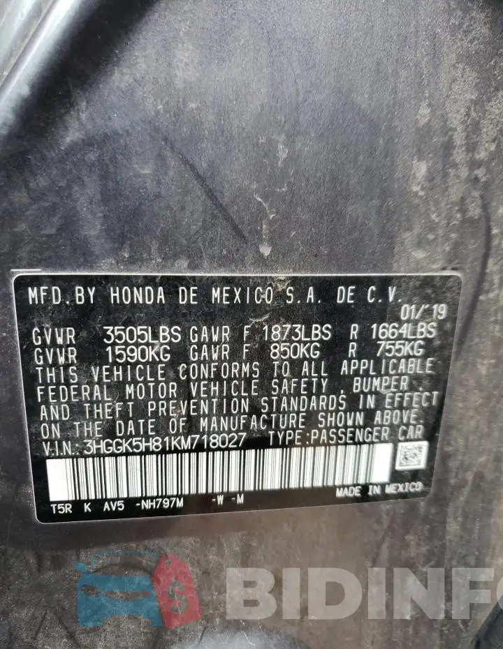 3HGGK5H81KM718027 Photo# 12