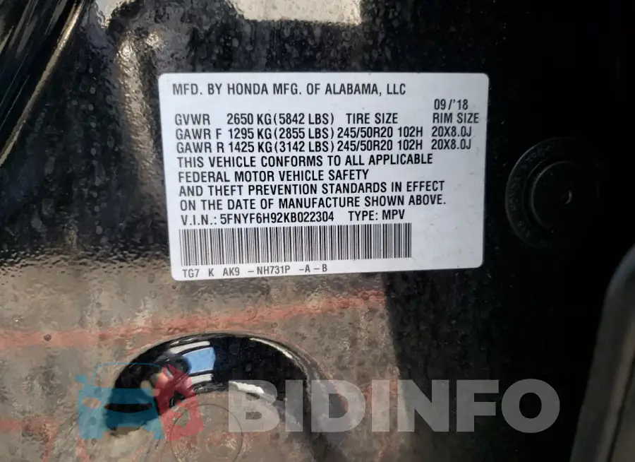 5FNYF6H92KB022304 Photo# 14