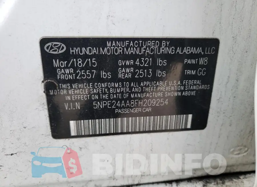 5NPE24AA8FH209254 Photo# 12