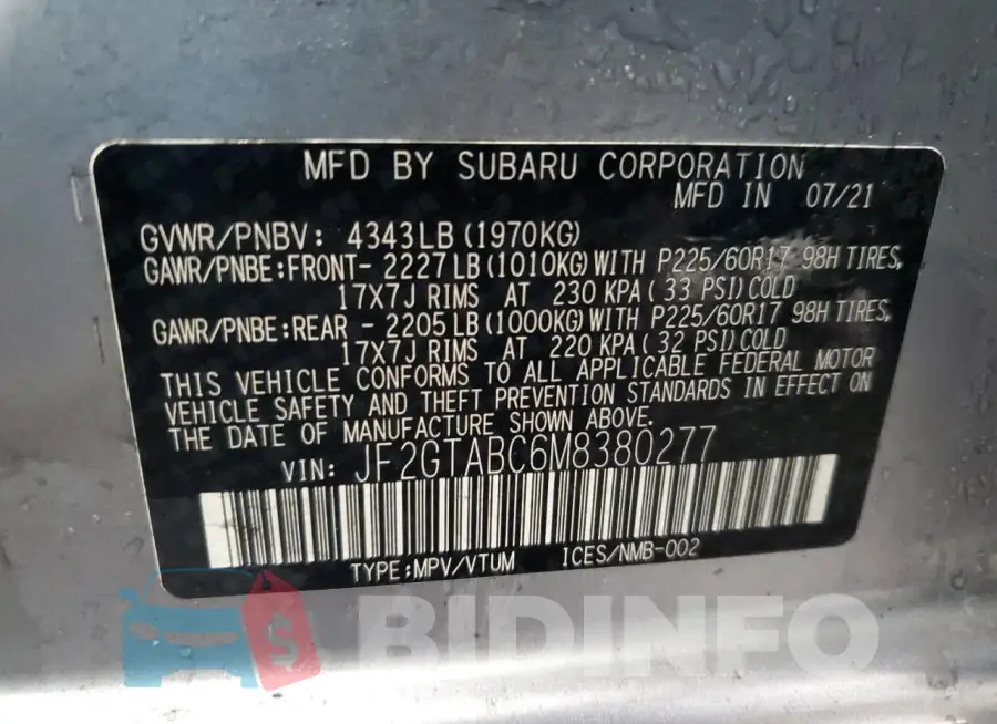 JF2GTABC6M8380277 Photo# 12