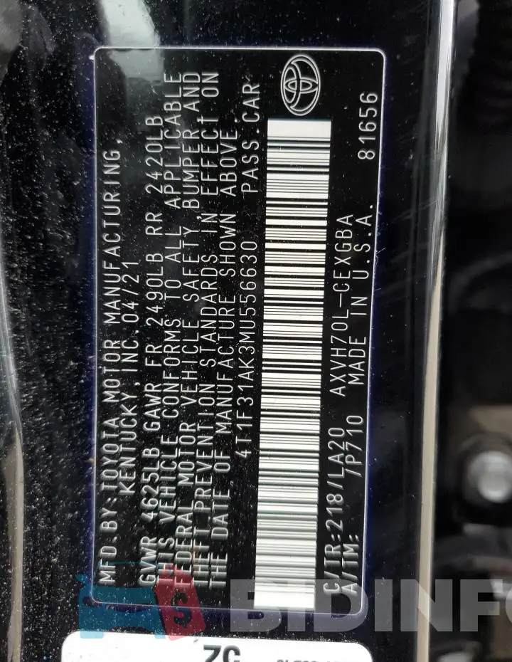 4T1F31AK3MU556630 Photo# 13