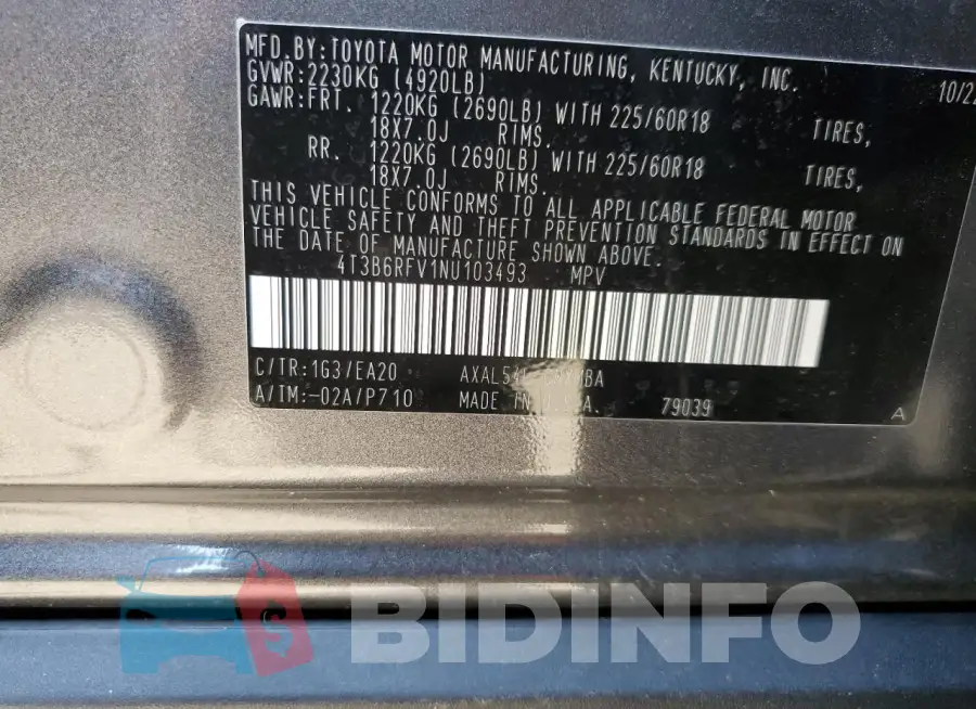 4T3B6RFV1NU103493 Photo# 12