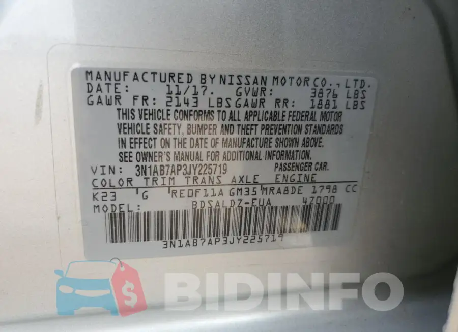 3N1AB7AP3JY225719 Photo# 12