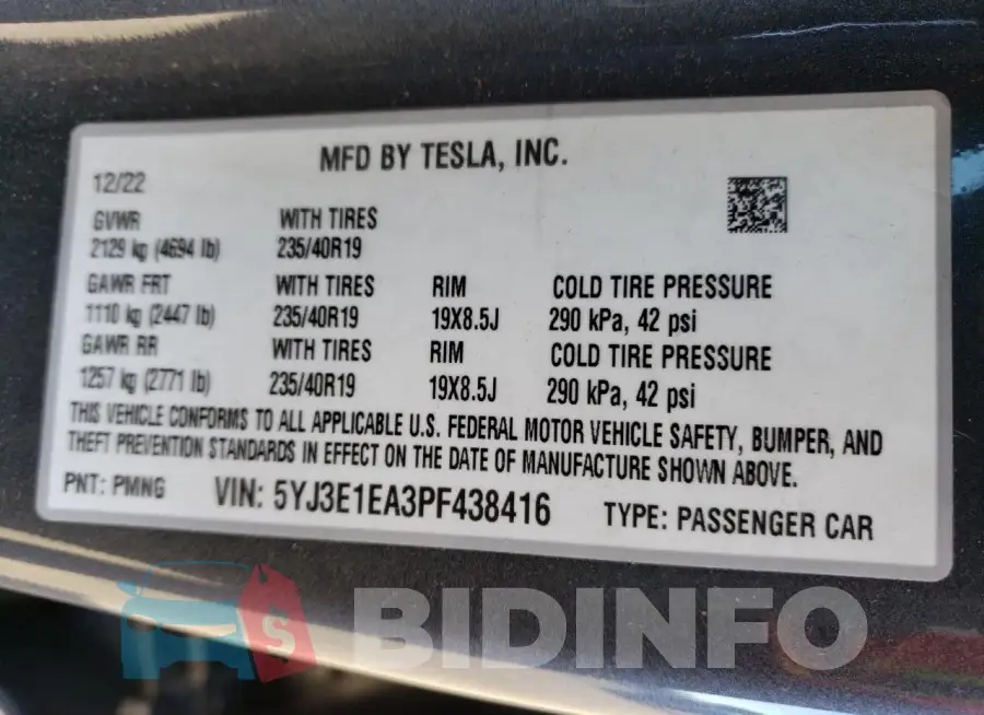 5YJ3E1EA3PF438416 Photo# 13