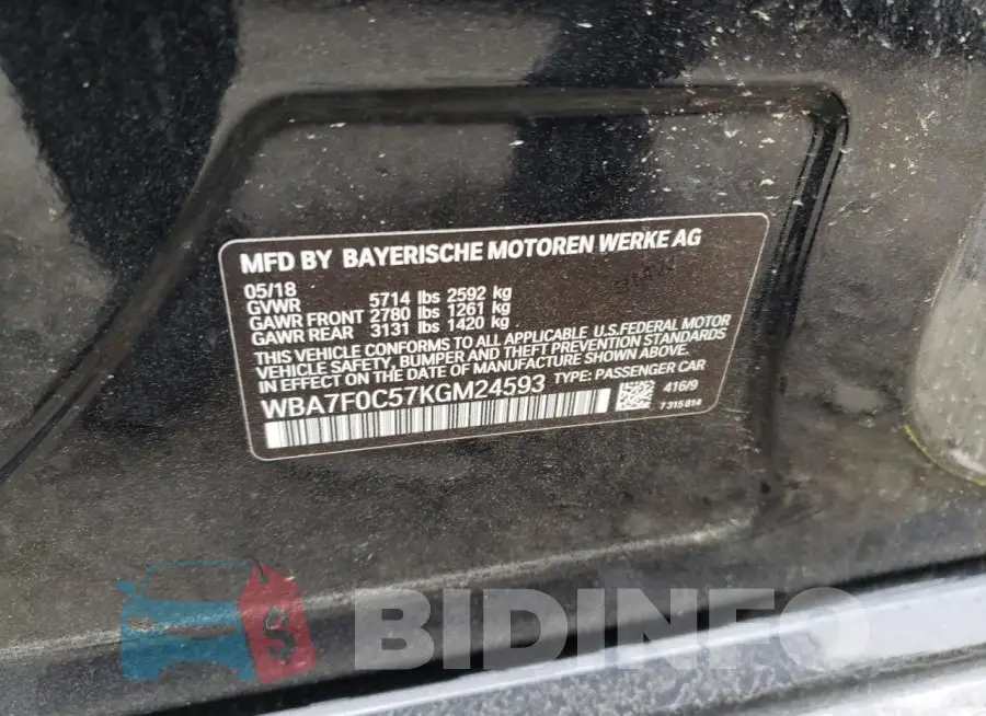 WBA7F0C57KGM24593 Photo# 12