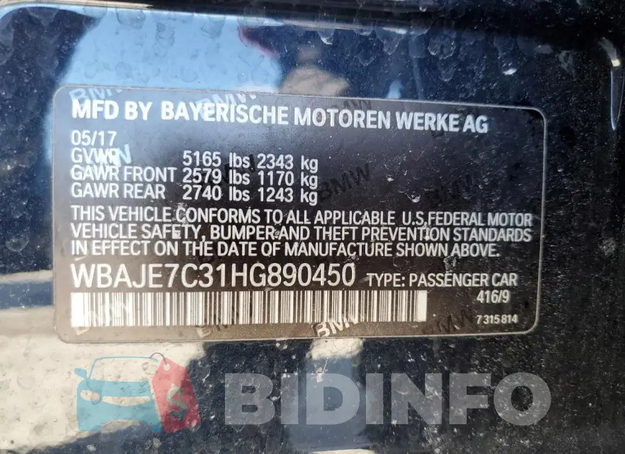 WBAJE7C31HG890450 Photo# 12