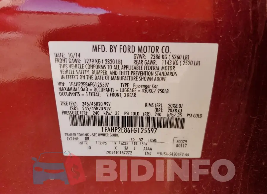 1FAHP2E86FG125597 Photo# 13