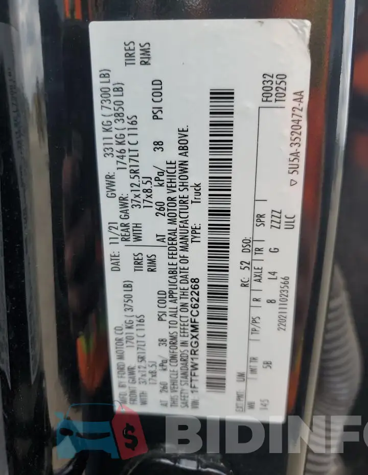 1FTFW1RGXMFC62268 Photo# 12