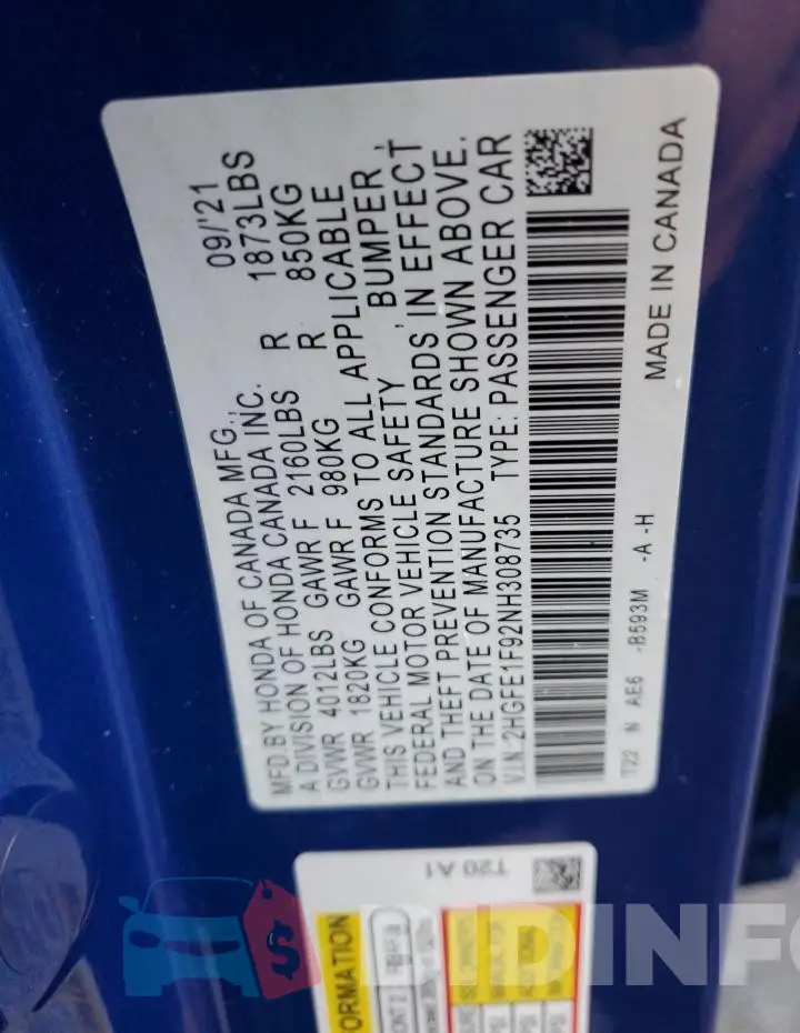 2HGFE1F92NH308735 Photo# 12