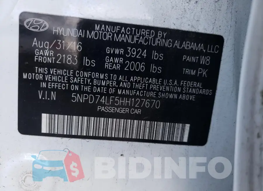 5NPD74LF5HH127670 Photo# 12