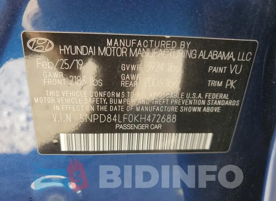 5NPD84LF0KH472688 Photo# 13