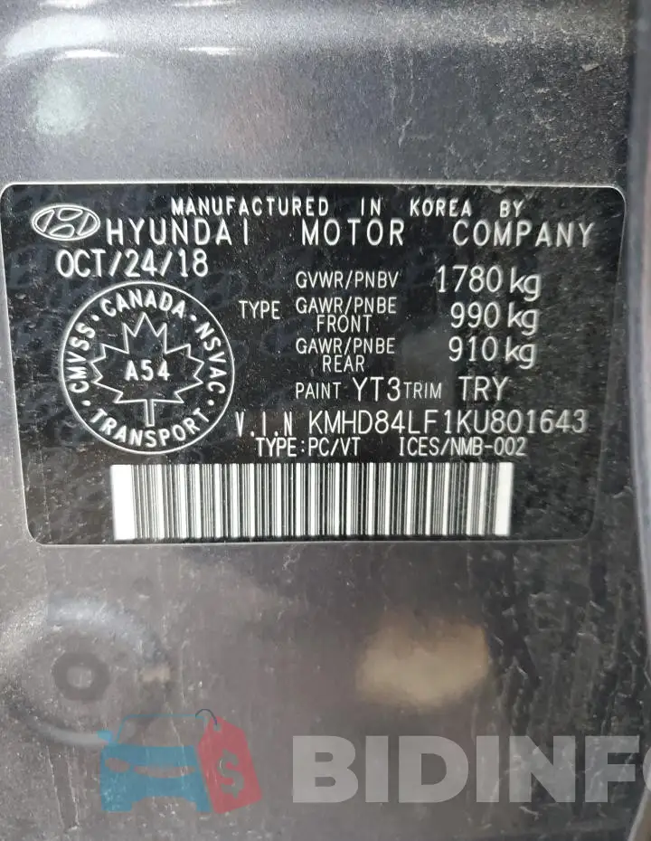 KMHD84LF1KU801643 Photo# 13
