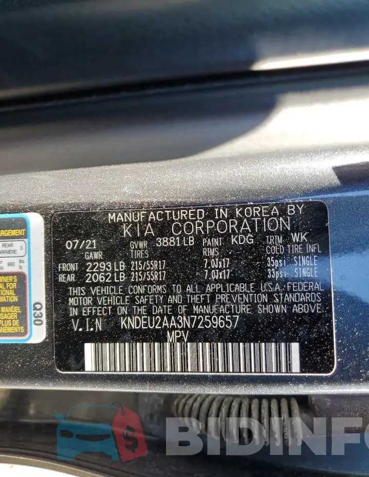 KNDEU2AA3N7259657 Photo# 13