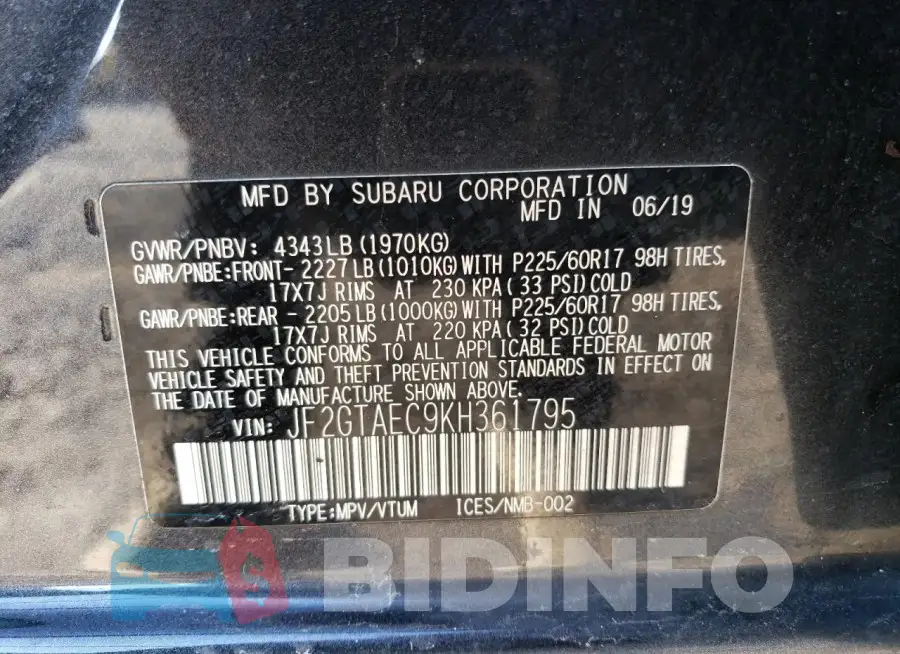 JF2GTAEC9KH361795 Photo# 14