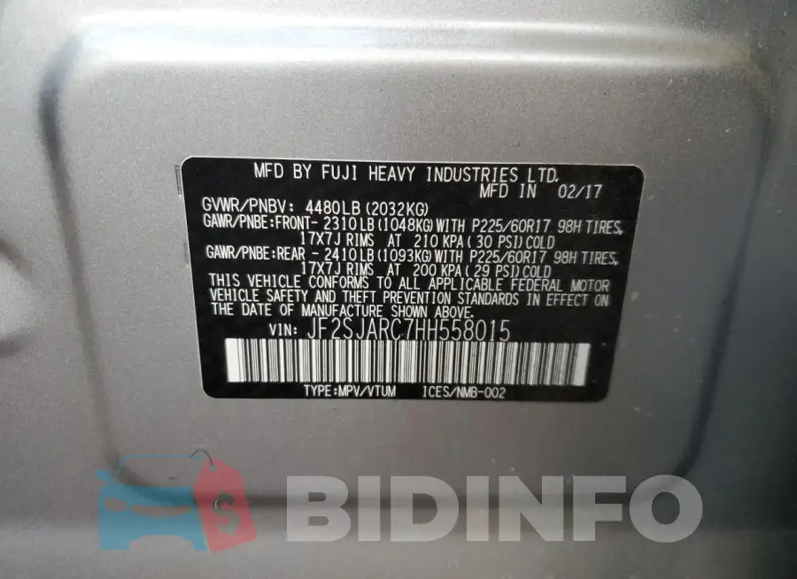 JF2SJARC7HH558015 Photo# 13