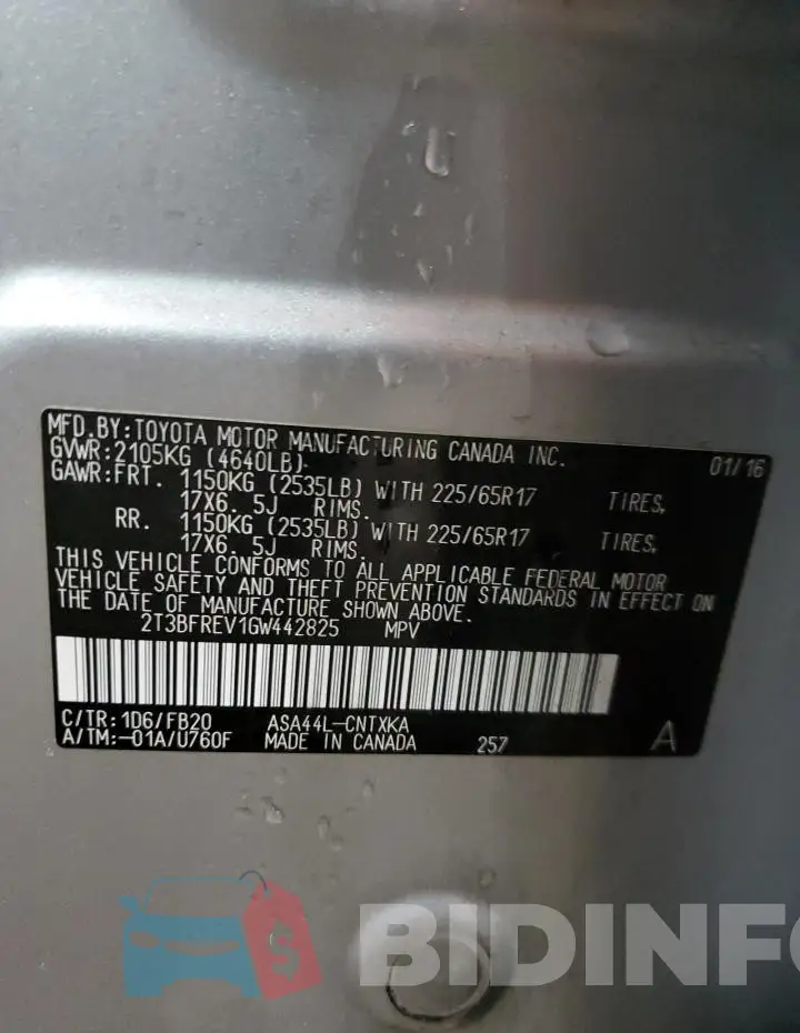 2T3BFREV1GW442825 Photo# 13