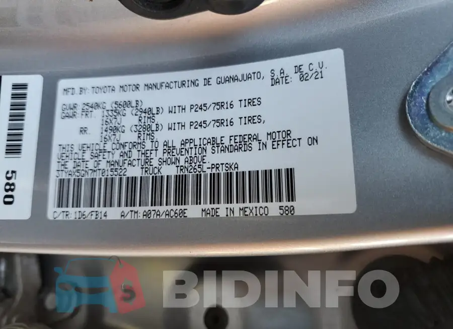 3TYAX5GN7MT015522 Photo# 12