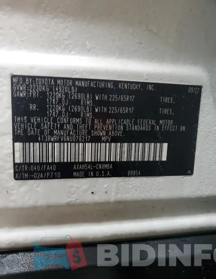 4T3RWRFV6NU078217 Photo# 14
