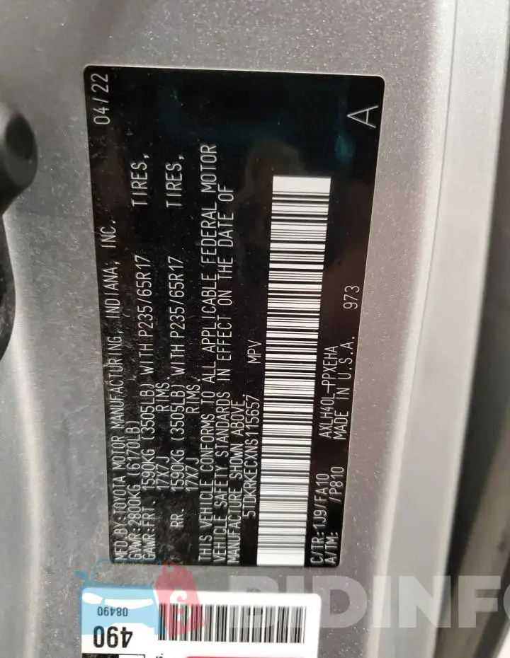 5TDKRKECXNS115657 Photo# 14