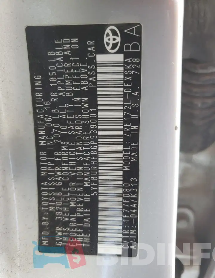 5YFBURHE8GP539001 Photo# 12
