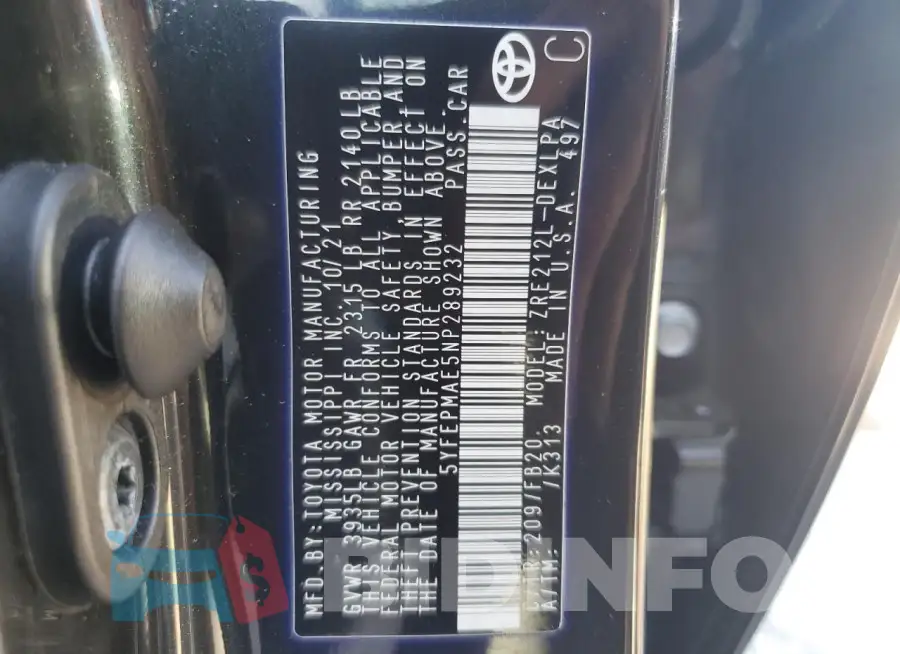 5YFEPMAE5NP289232 Photo# 12