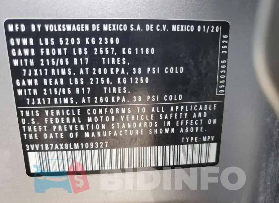 3VV1B7AX8LM109327 Photo# 13