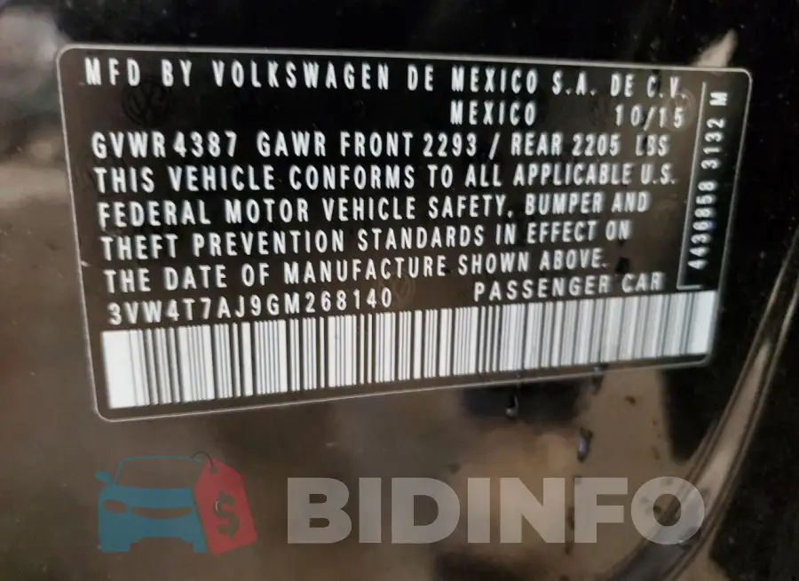 3VW4T7AJ9GM268140 Photo# 12