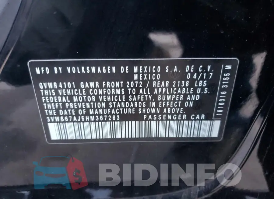 3VWB67AJ5HM367263 Photo# 12