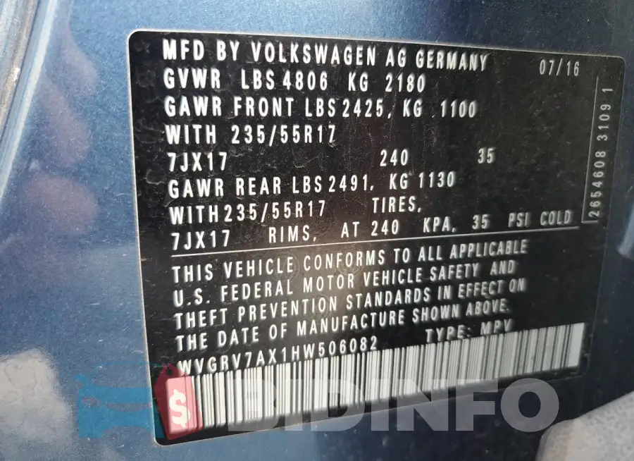 WVGRV7AX1HW506082 Photo# 13