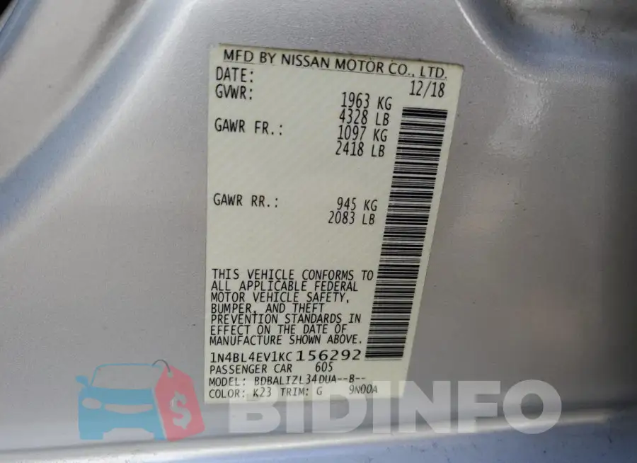 1N4BL4EV1KC156292 Photo# 12