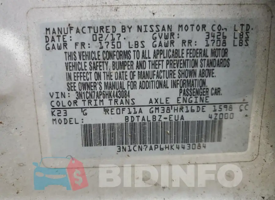 3N1CN7AP6HK443084 Photo# 12