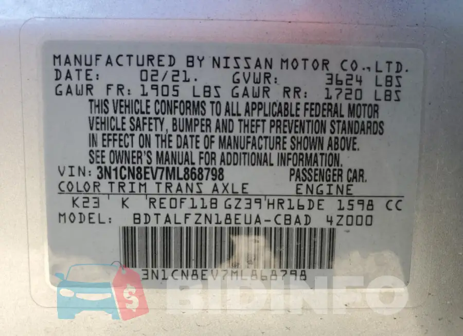 3N1CN8EV7ML868798 Photo# 13