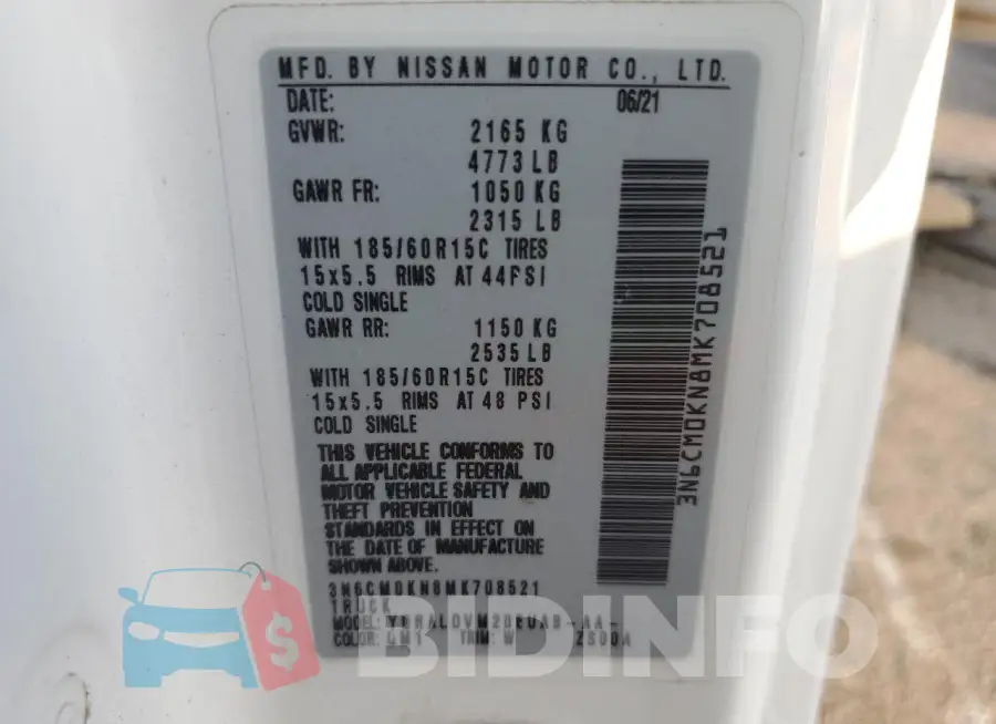 3N6CM0KN8MK708521 Photo# 14