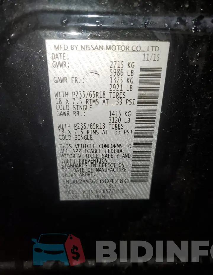 5N1AR2MM3GC604780 Photo# 13
