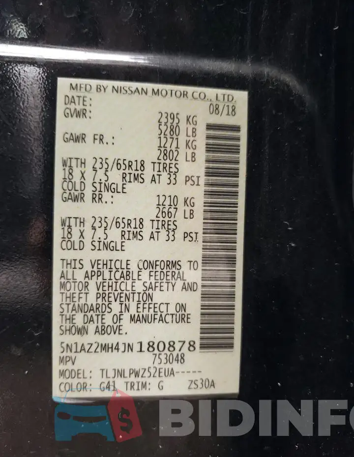 5N1AZ2MH4JN180878 Photo# 13