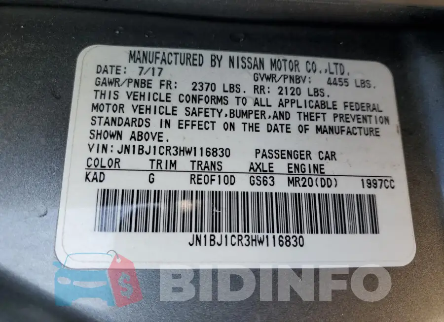 JN1BJ1CR3HW116830 Photo# 14