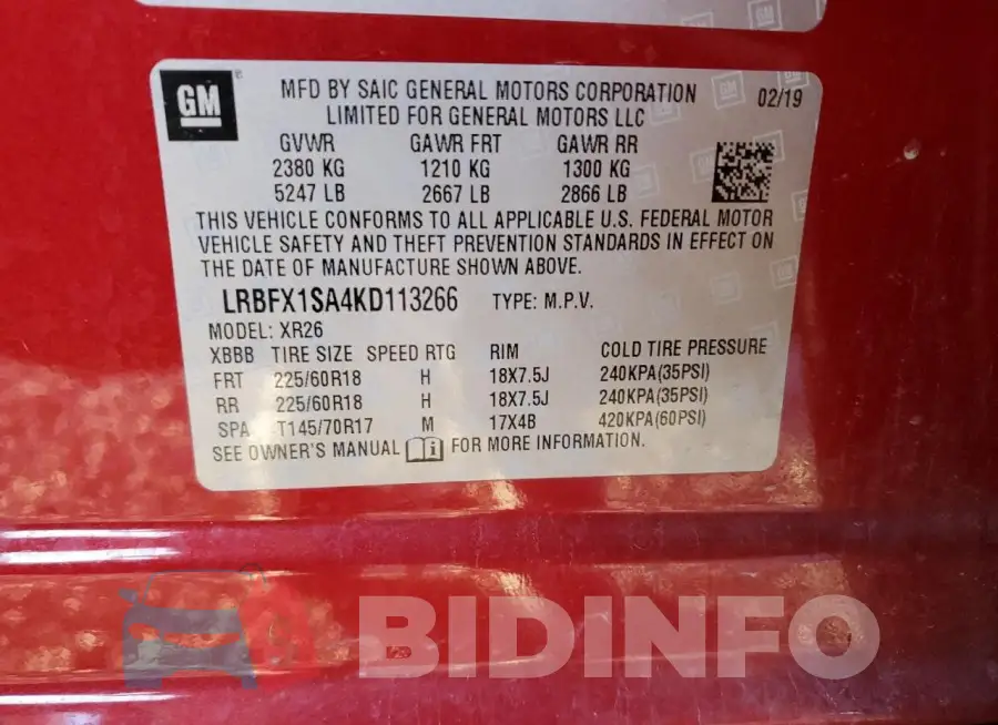 LRBFX1SA4KD113266 Photo# 13