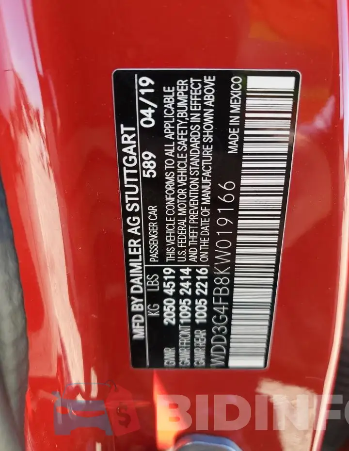 WDD3G4FB8KW019166 Photo# 12