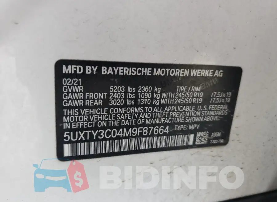 5UXTY3C04M9F87664 Photo# 13