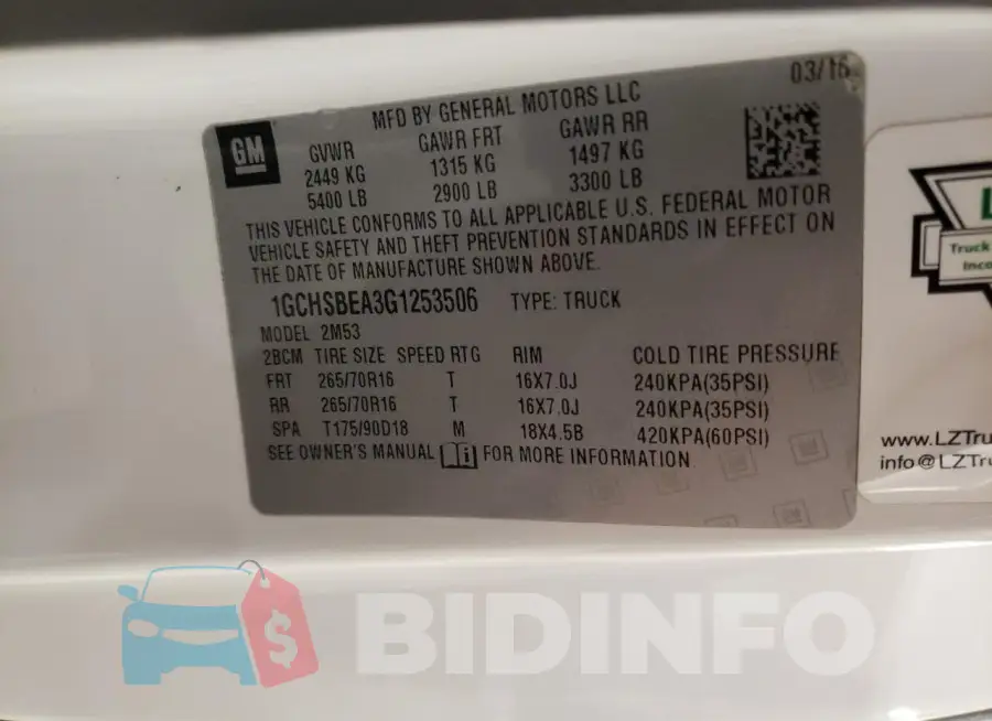1GCHSBEA3G1253506 Photo# 12
