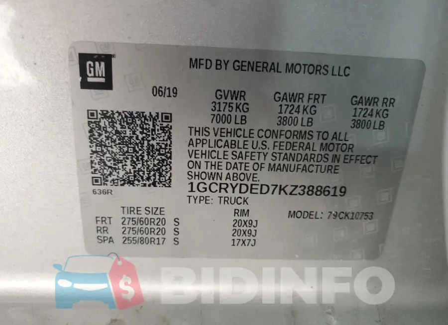 1GCRYDED7KZ388619 Photo# 12