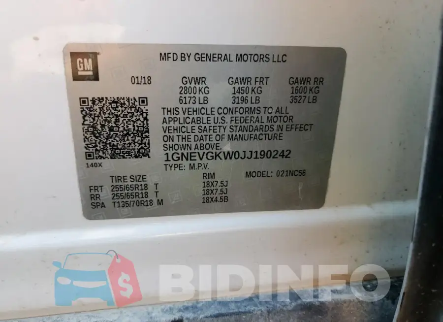 1GNEVGKW0JJ190242 Photo# 13