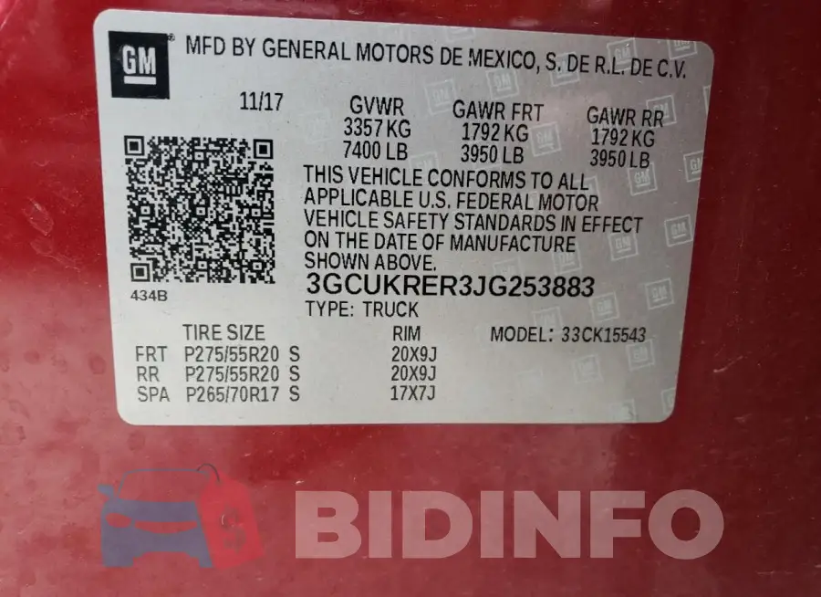 3GCUKRER3JG253883 Photo# 12
