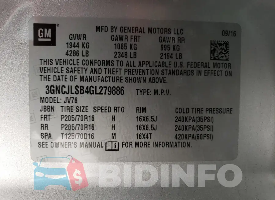3GNCJLSB4GL279886 Photo# 13