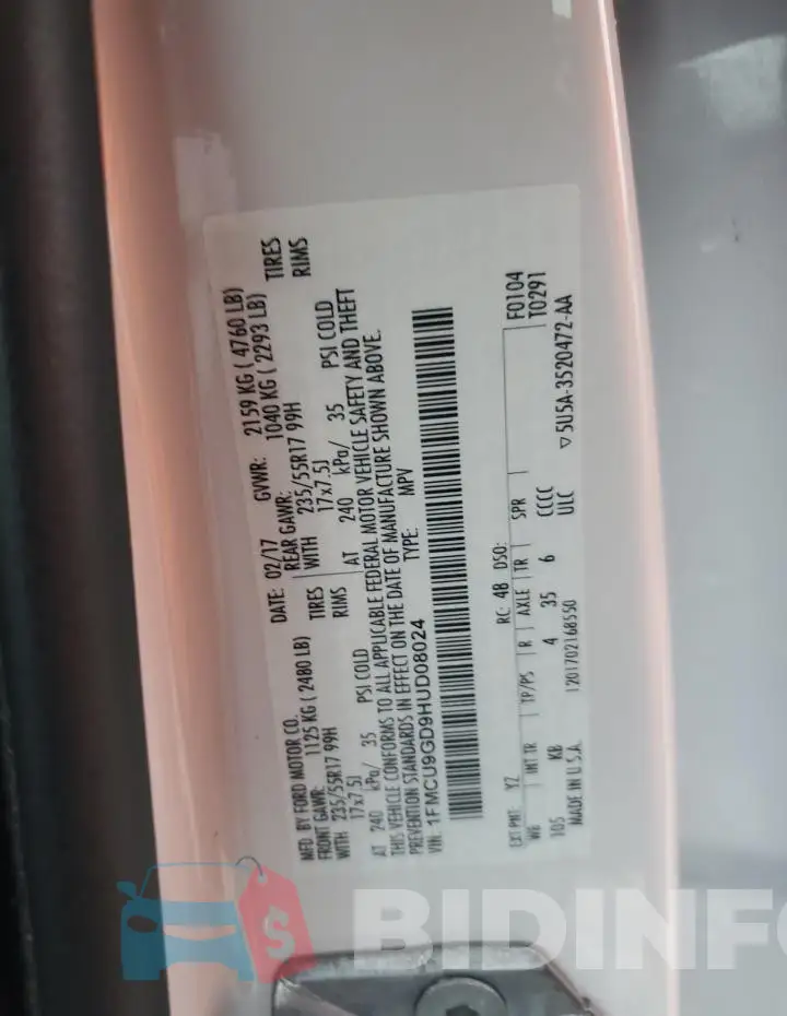 1FMCU9GD9HUD08024 Photo# 13