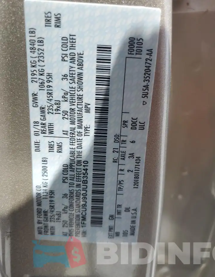 1FMCU9J90JUB35410 Photo# 13