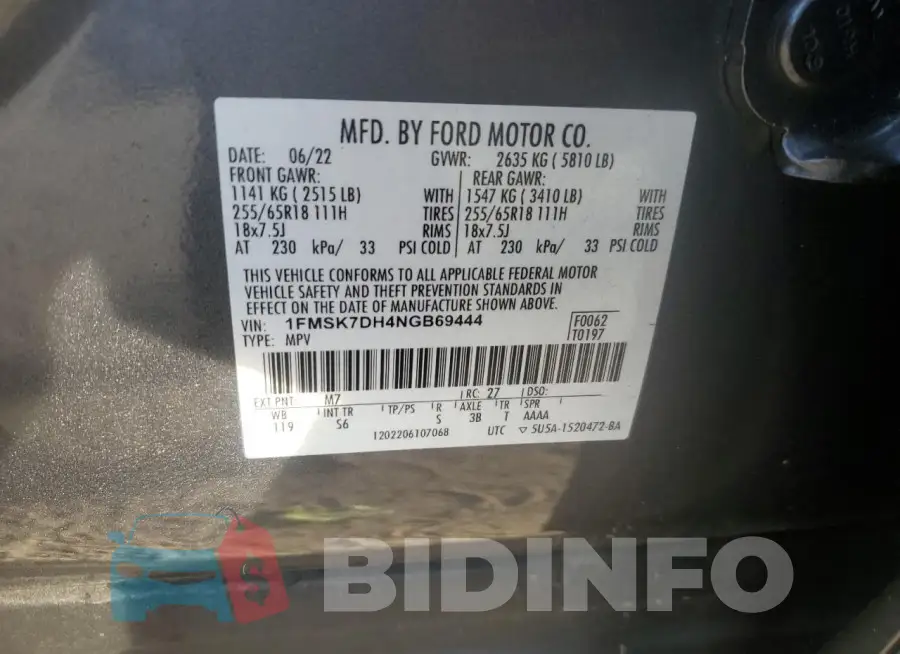 1FMSK7DH4NGB69444 Photo# 13