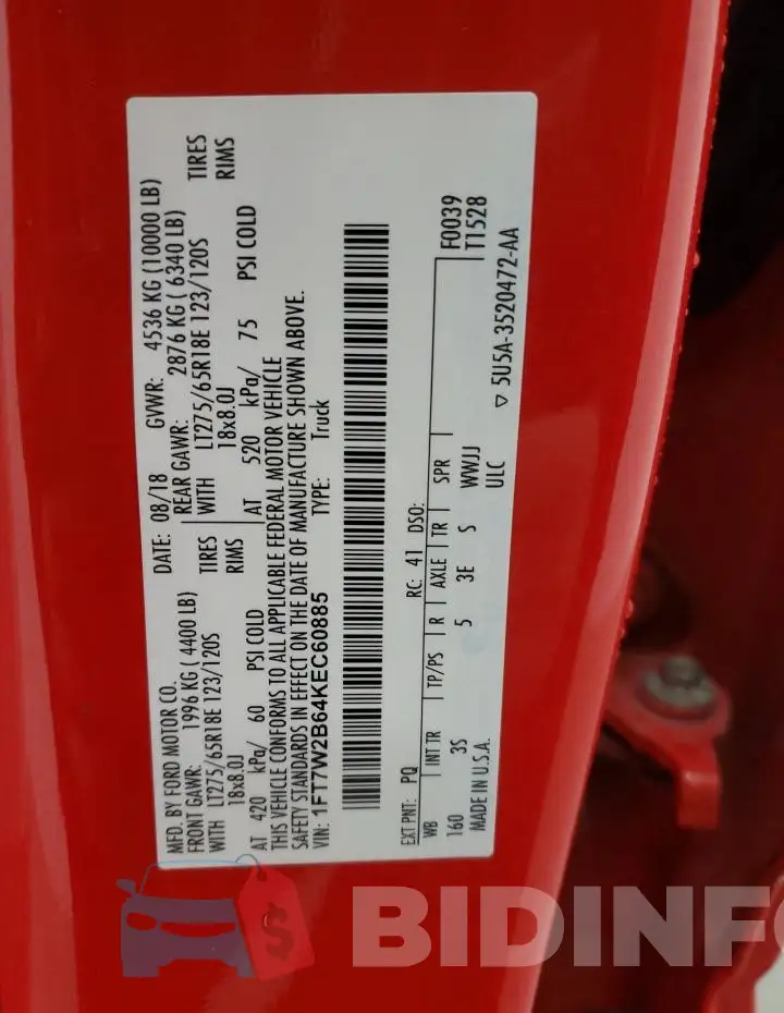 1FT7W2B64KEC60885 Photo# 12