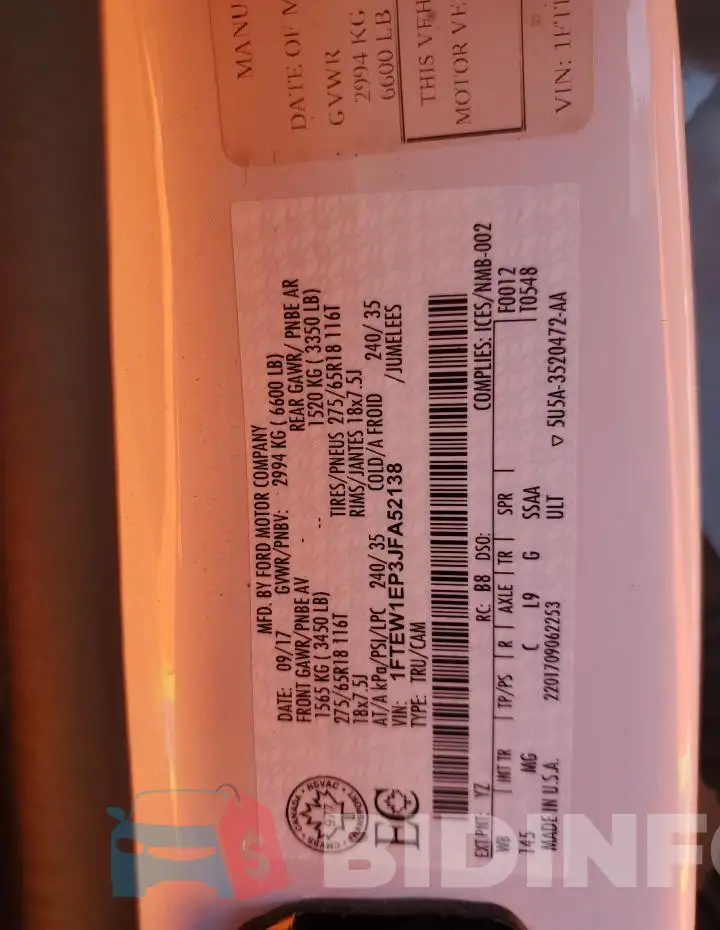 1FTEW1EP3JFA52138 Photo# 12