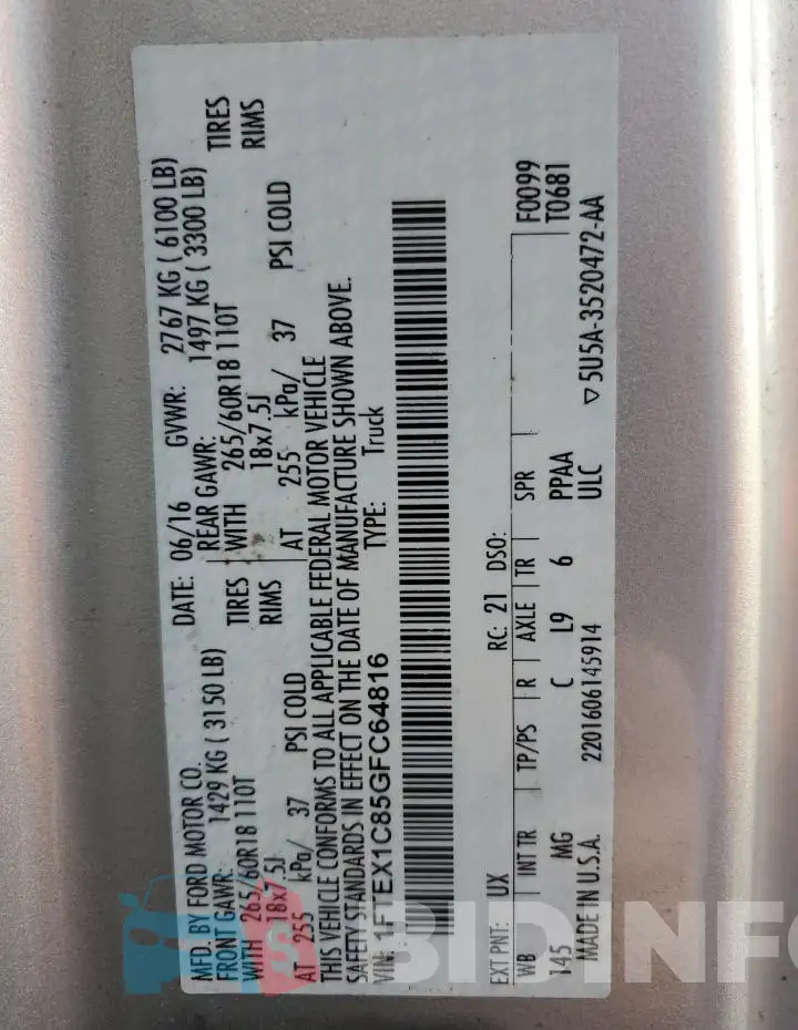 1FTEX1C85GFC64816 Photo# 12
